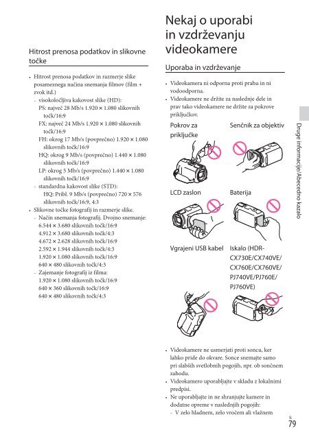 Sony HDR-PJ710VE - HDR-PJ710VE Mode d'emploi Slov&eacute;nien