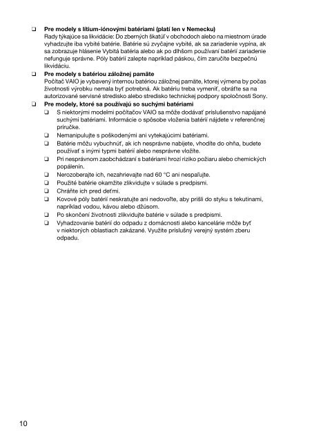 Sony VPCEJ3B1E - VPCEJ3B1E Documents de garantie Slovaque