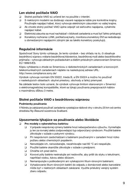 Sony VPCEJ3B1E - VPCEJ3B1E Documents de garantie Slovaque