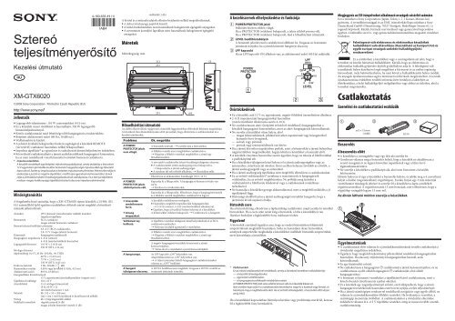 Sony XM-GTX6020 - XM-GTX6020 Consignes d&rsquo;utilisation Hongrois