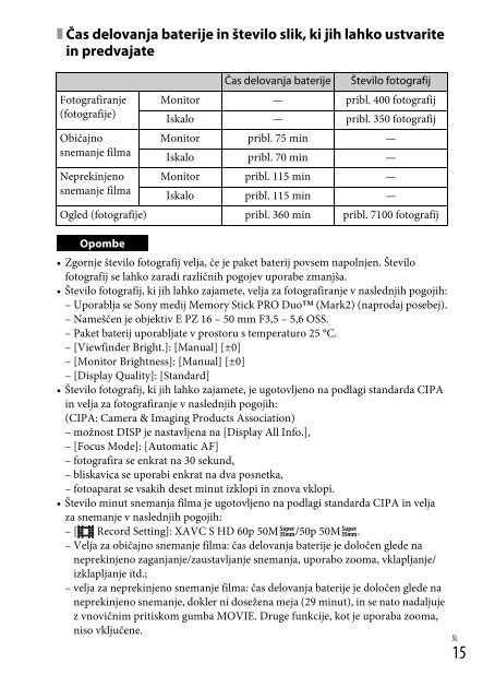 Sony ILCE-6300Z - ILCE-6300Z Mode d'emploi Slov&eacute;nien