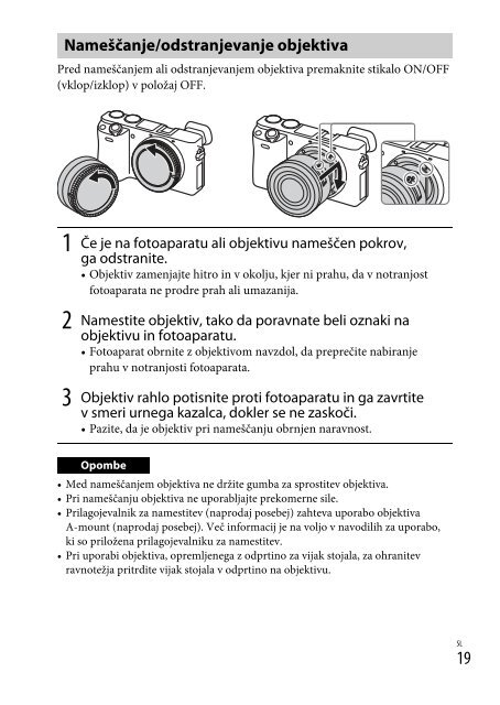 Sony ILCE-6300Z - ILCE-6300Z Mode d'emploi Slov&eacute;nien