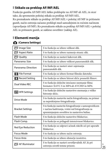 Sony ILCE-6300Z - ILCE-6300Z Mode d'emploi Slov&eacute;nien