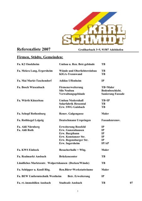 Referenzliste 2007 - Maler Karl Schmidt
