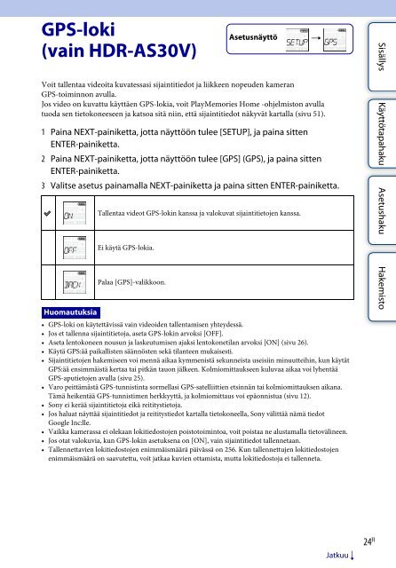 Sony HDR-AS30VD - HDR-AS30VD Guida all&rsquo;uso Finlandese