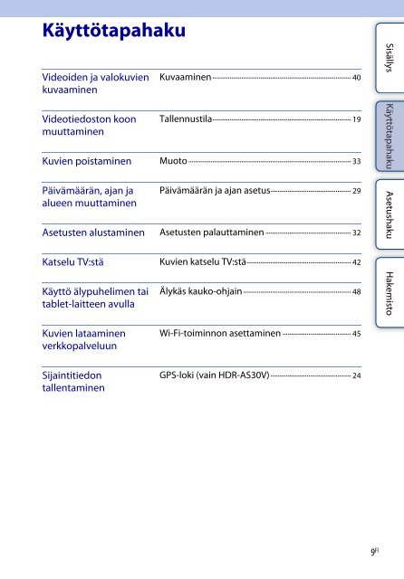 Sony HDR-AS30VD - HDR-AS30VD Guida all&rsquo;uso Finlandese