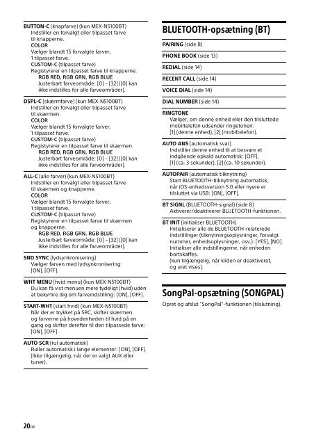 Sony MEX-N4100BT - MEX-N4100BT Consignes d&rsquo;utilisation Danois