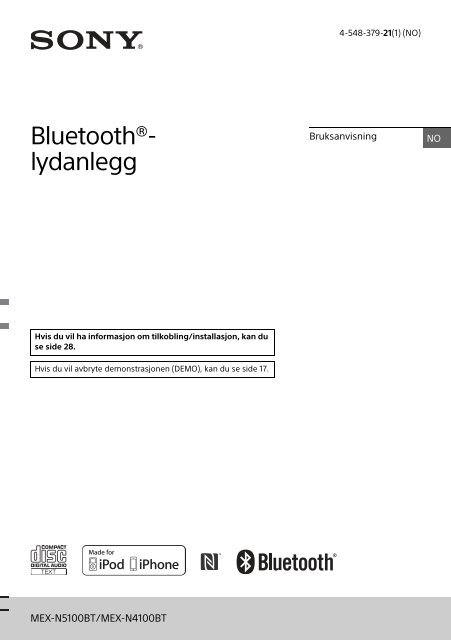 Sony MEX-N4100BT - MEX-N4100BT Consignes d&rsquo;utilisation Norv&eacute;gien