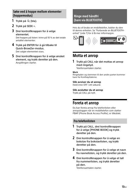 Sony MEX-N4100BT - MEX-N4100BT Consignes d&rsquo;utilisation Norv&eacute;gien