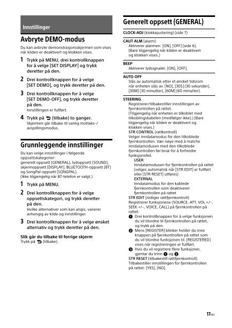 Sony MEX-N4100BT - MEX-N4100BT Consignes d&rsquo;utilisation Norv&eacute;gien