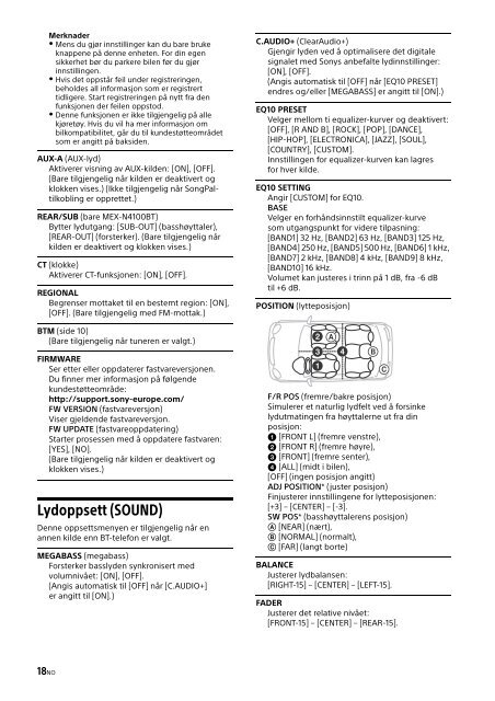 Sony MEX-N4100BT - MEX-N4100BT Consignes d&rsquo;utilisation Norv&eacute;gien