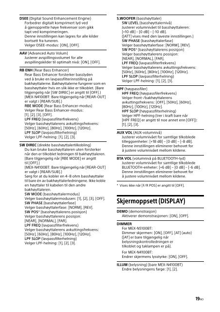 Sony MEX-N4100BT - MEX-N4100BT Consignes d&rsquo;utilisation Norv&eacute;gien