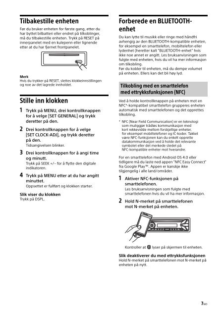 Sony MEX-N4100BT - MEX-N4100BT Consignes d&rsquo;utilisation Norv&eacute;gien