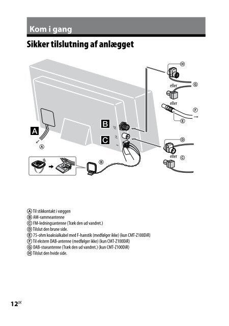 Sony CMT-Z100IR - CMT-Z100IR Consignes d&rsquo;utilisation Danois