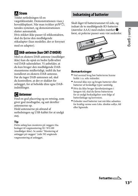 Sony CMT-Z100IR - CMT-Z100IR Consignes d&rsquo;utilisation Danois