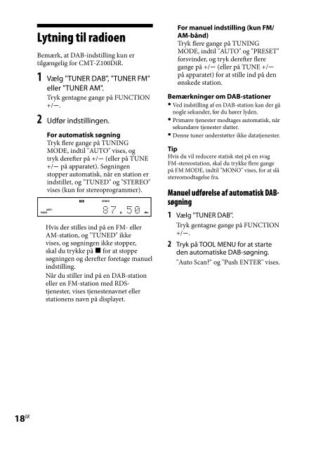 Sony CMT-Z100IR - CMT-Z100IR Consignes d&rsquo;utilisation Danois