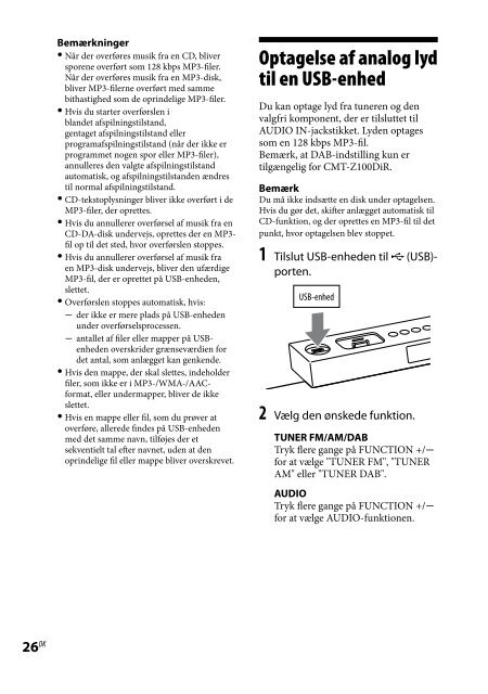 Sony CMT-Z100IR - CMT-Z100IR Consignes d&rsquo;utilisation Danois