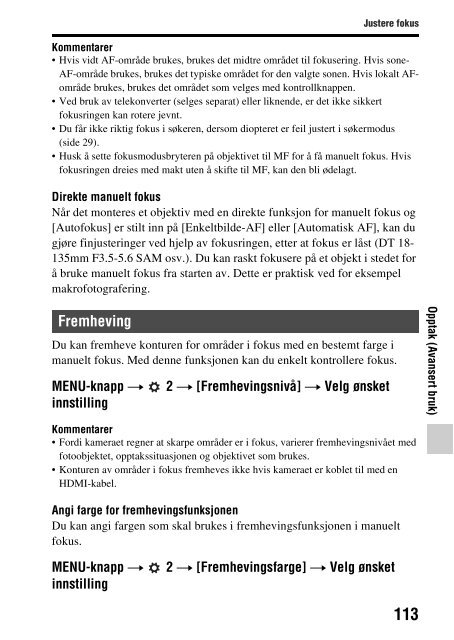 Sony SLT-A58M - SLT-A58M Mode d'emploi Norv&eacute;gien