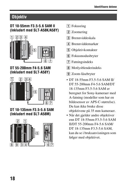 Sony SLT-A58M - SLT-A58M Mode d'emploi Norv&eacute;gien