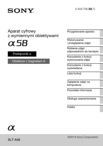 Sony SLT-A58M - SLT-A58M Mode d'emploi Polonais