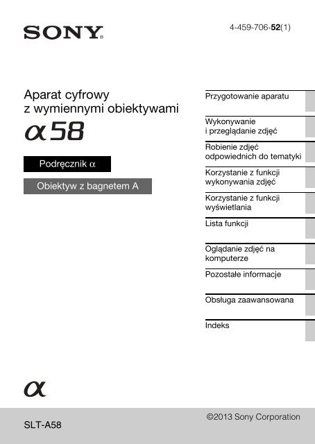 Sony SLT-A58M - SLT-A58M Mode d'emploi Polonais