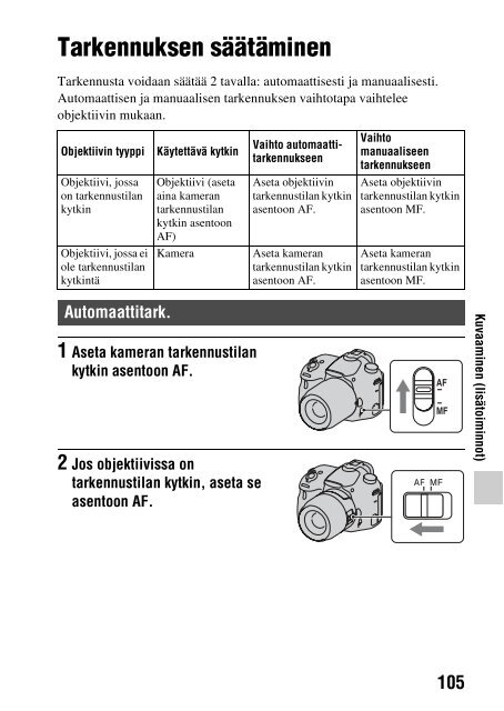 Sony SLT-A58M - SLT-A58M Mode d'emploi Finlandais