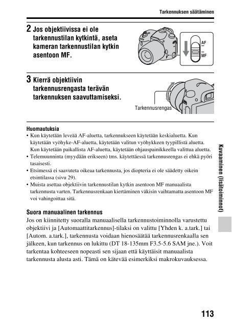 Sony SLT-A58M - SLT-A58M Mode d'emploi Finlandais