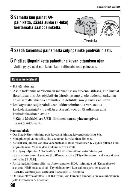 Sony SLT-A58M - SLT-A58M Mode d'emploi Finlandais