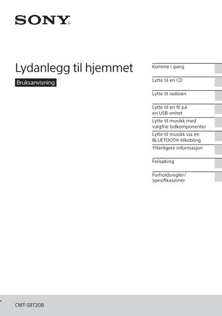 Sony CMT-SBT20B - CMT-SBT20B Consignes d&rsquo;utilisation Norv&eacute;gien