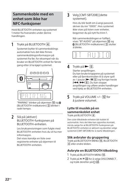 Sony CMT-SBT20B - CMT-SBT20B Consignes d&rsquo;utilisation Norv&eacute;gien