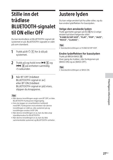 Sony CMT-SBT20B - CMT-SBT20B Consignes d&rsquo;utilisation Norv&eacute;gien