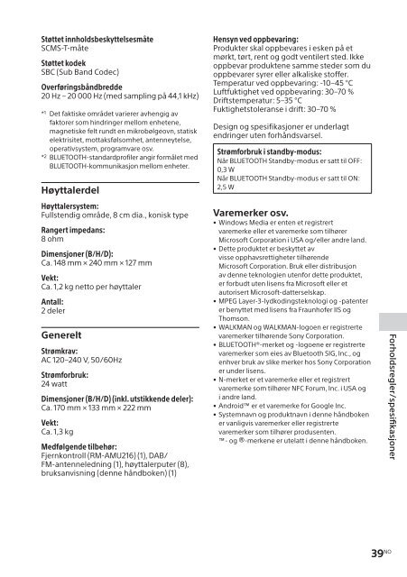 Sony CMT-SBT20B - CMT-SBT20B Consignes d&rsquo;utilisation Norv&eacute;gien