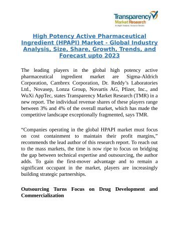 High Potency Active Pharmaceutical Ingredient Market