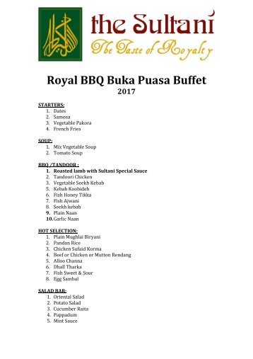 Royal BBQ Buka Puasa Buffet Menu 2017