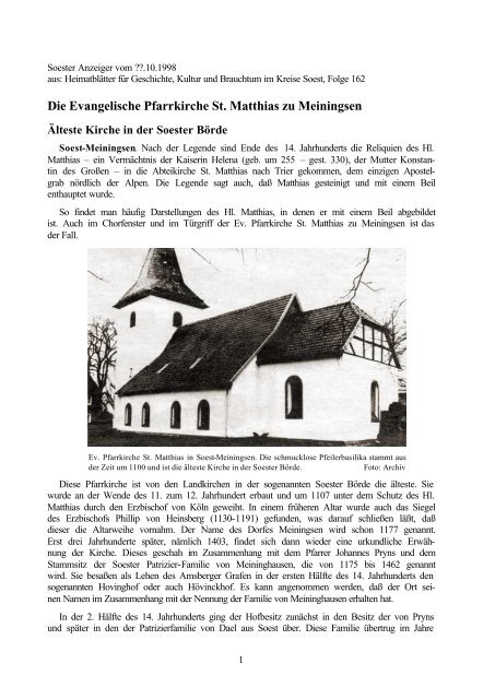 Die Evangelische Pfarrkirche St. Matthias zu Meiningsen