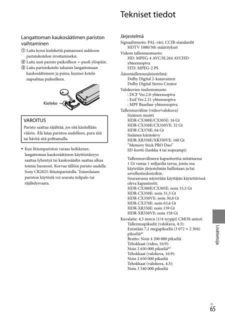 Sony HDR-CX350VE - HDR-CX350VE Consignes d&rsquo;utilisation Su&eacute;dois