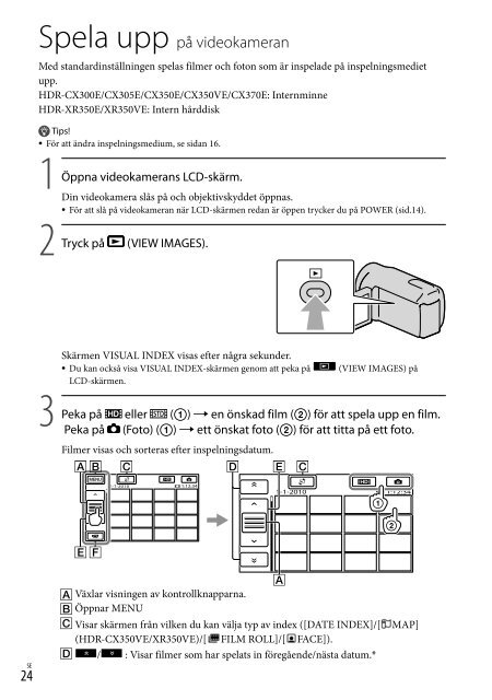 Sony HDR-CX350VE - HDR-CX350VE Consignes d&rsquo;utilisation Su&eacute;dois