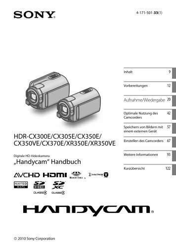 Sony HDR-CX350VE - HDR-CX350VE Consignes dâutilisation Allemand