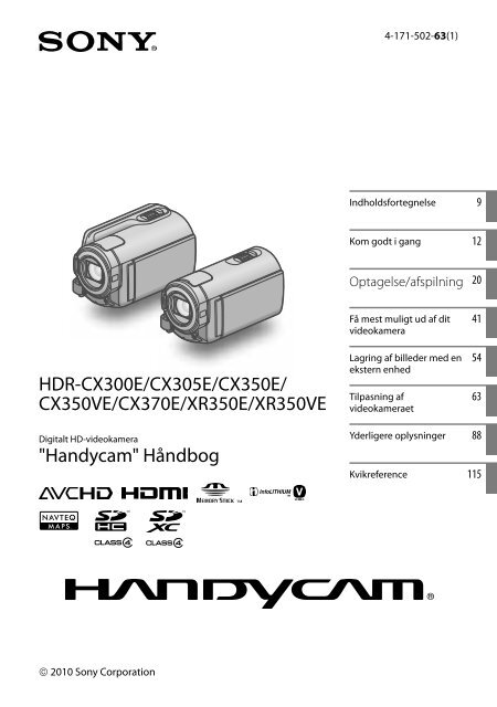 Sony HDR-CX350VE - HDR-CX350VE Consignes d&rsquo;utilisation Danois