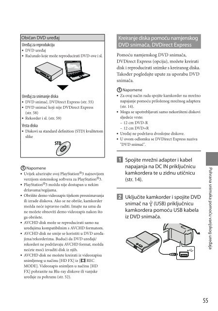 Sony HDR-CX350VE - HDR-CX350VE Mode d'emploi Croate