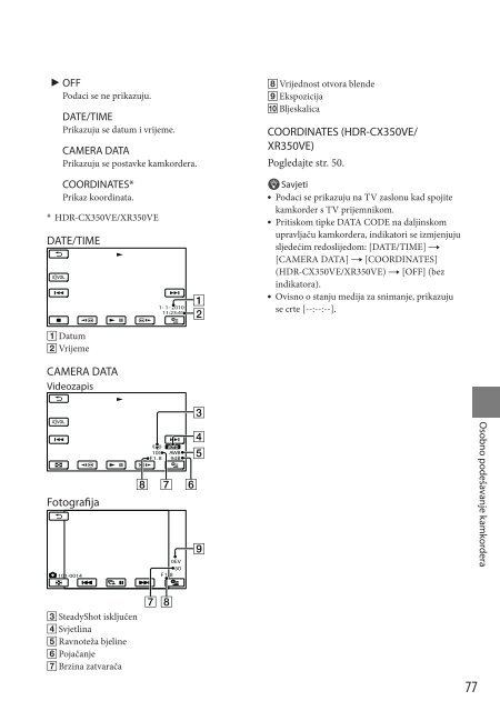 Sony HDR-CX350VE - HDR-CX350VE Mode d'emploi Croate