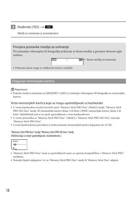 Sony HDR-CX350VE - HDR-CX350VE Mode d'emploi Croate