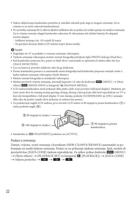 Sony HDR-CX350VE - HDR-CX350VE Mode d'emploi Croate