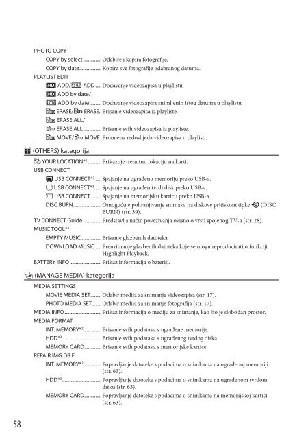 Sony HDR-CX350VE - HDR-CX350VE Mode d'emploi Croate