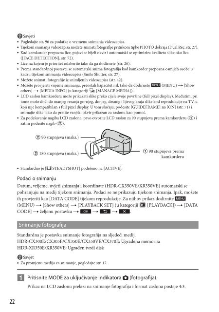 Sony HDR-CX350VE - HDR-CX350VE Mode d'emploi Croate