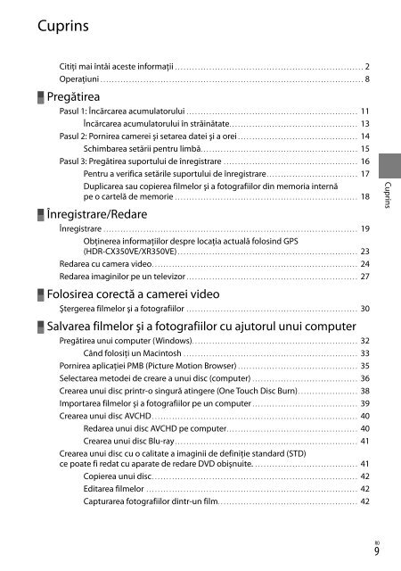 Sony HDR-CX350VE - HDR-CX350VE Consignes d&rsquo;utilisation Roumain