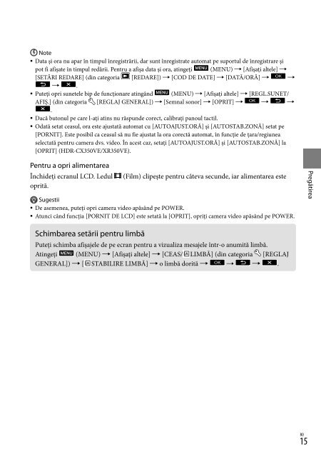 Sony HDR-CX350VE - HDR-CX350VE Consignes d&rsquo;utilisation Roumain