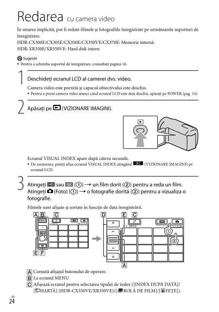 Sony HDR-CX350VE - HDR-CX350VE Consignes d&rsquo;utilisation Roumain