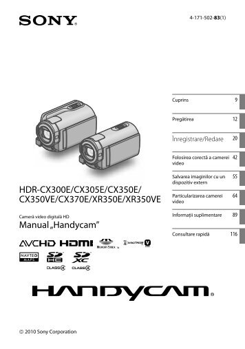 Sony HDR-CX350VE - HDR-CX350VE Consignes dâutilisation Roumain