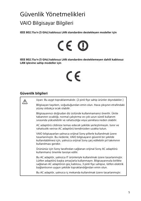 Sony SVE1513M1R - SVE1513M1R Documents de garantie Turc